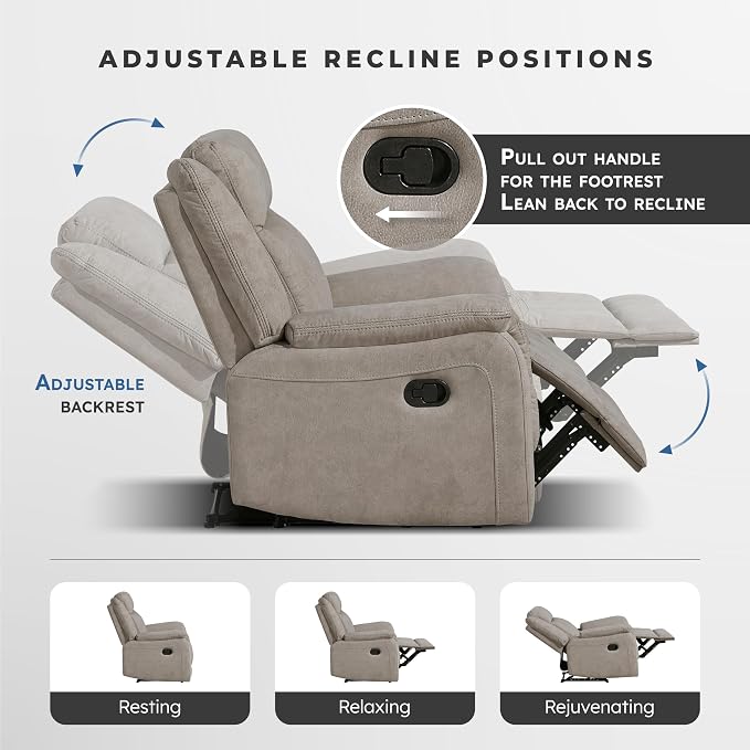 Lexicon Manual Recliner Chair, Polished Microfiber Reclining Sofa Chair - Image 4