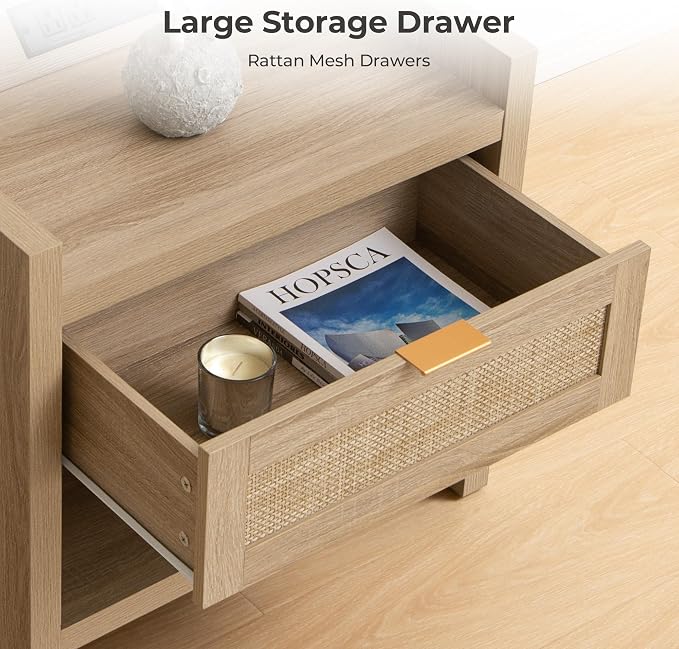 SICOTAS Rattan Nightstand End Table - Image 4