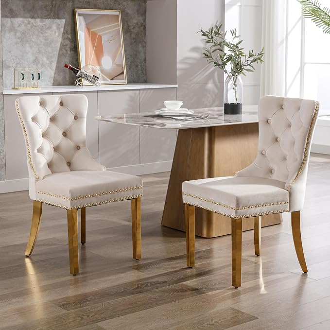 KCC Velvet Dining Chairs Set of 6, Upholstered High-end Tufted Dining Chair - Image 2