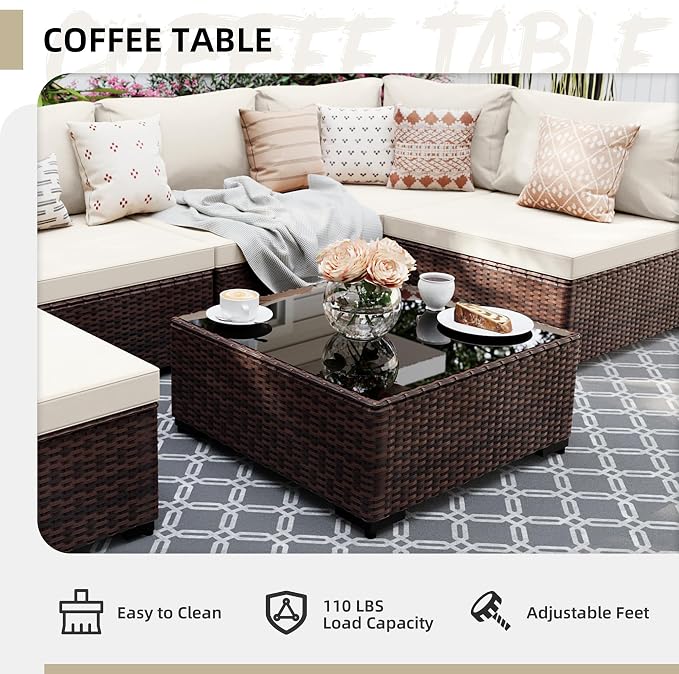 UPHA 9 Pieces Patio Furniture Sets, Wicker Outdoor Sectional Sofa Couch - Image 6