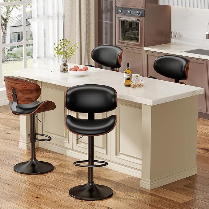YaFiti Bar Stools Set of 3, Bentwood Adjustable Height Swivel Bar Stools - Image 7