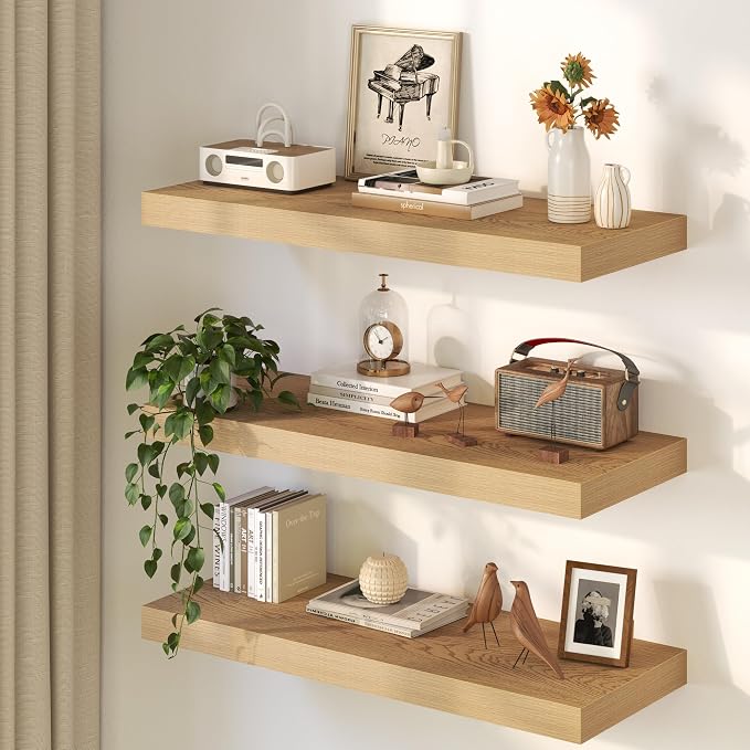 Oak Floating Shelves 55Inch Long, 12 Inch Deep Floating Shelves - Image 2