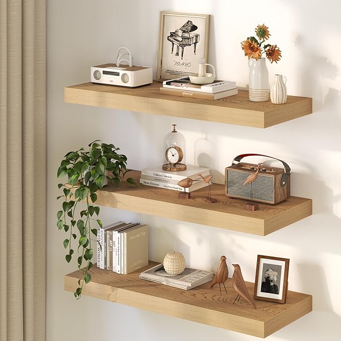 Fun Memories 12 Inch Deep Oak Floating Shelf, 24 x 12 Rustic Wood Wall Shelf - Image 2