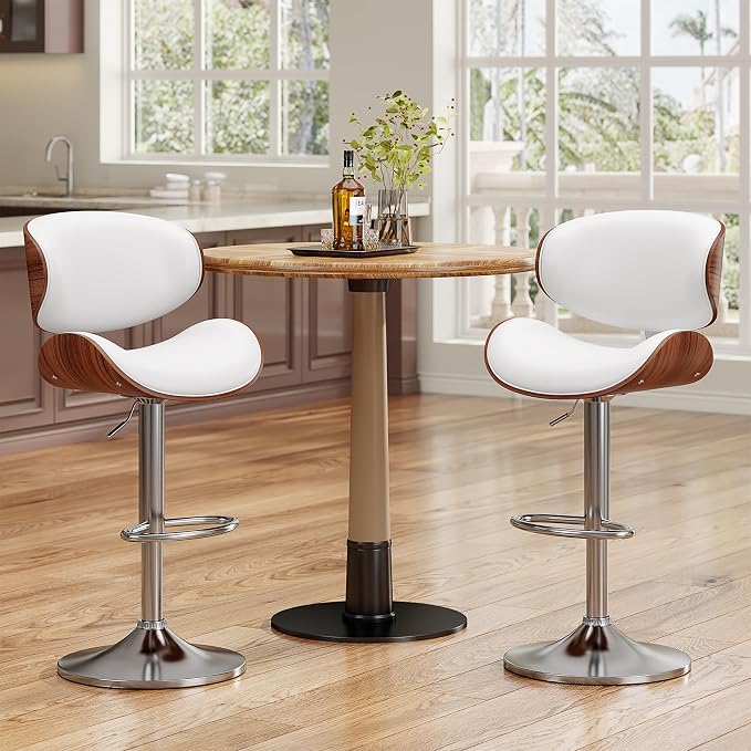 YaFiti Bar Stools Set of 2, Bentwood Adjustable Height Swivel Bar Stools - Image 7
