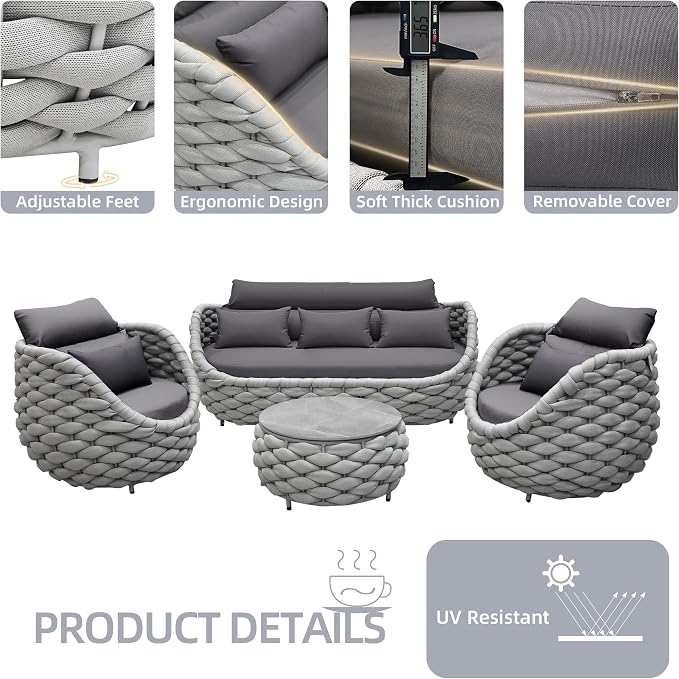 TWT Outdoor Patio Furniture Set, 5 Pieces Aluminum Sectional Sofa, Metal Patio - Image 5