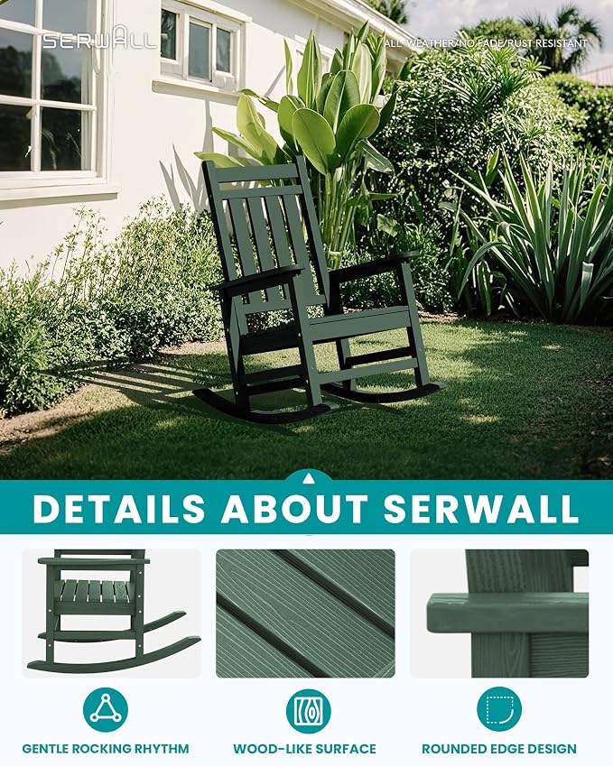 SERWALL Oversized Outdoor Rocking Chair Set of 2, HDPE Rocker - Image 4