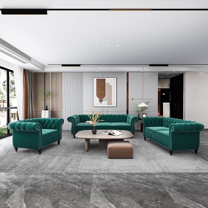 QHITTY 2 Piece Living Room Set, Sectional Chesterfield Sofa Chair Contemporary - Image 9