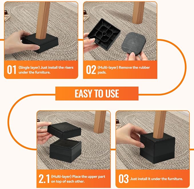 Furniture Risers Heavy Duty Adjustable Bed Risers Blocks Lift 4, 2 inches - Image 7