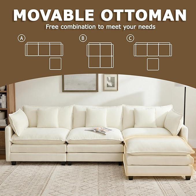 113” Modular Sectional Sofa, L Shaped Cloud Couch - Image 5