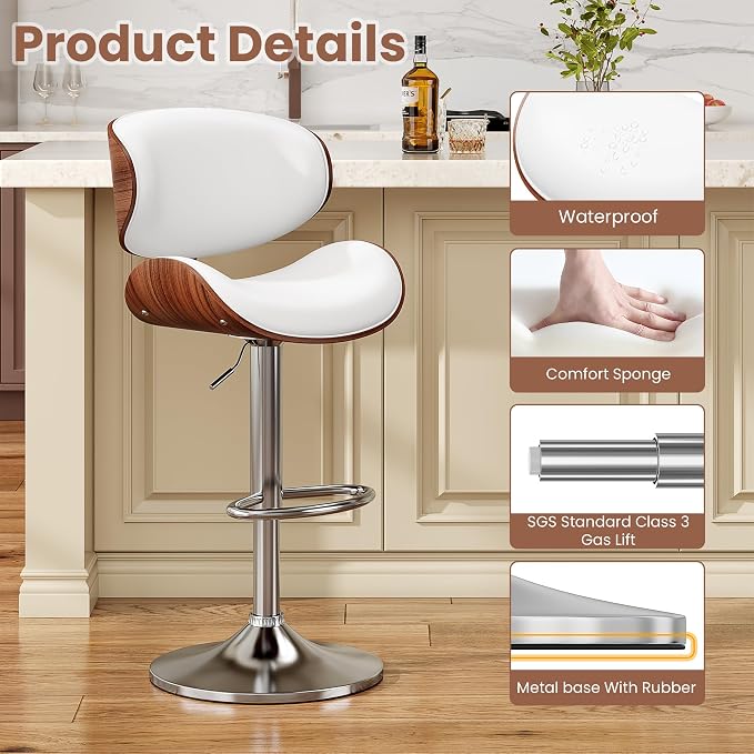 YaFiti Bar Stools Set of 4, Modern Pu Leather Swivel Adjustable Bar Stool - Image 6