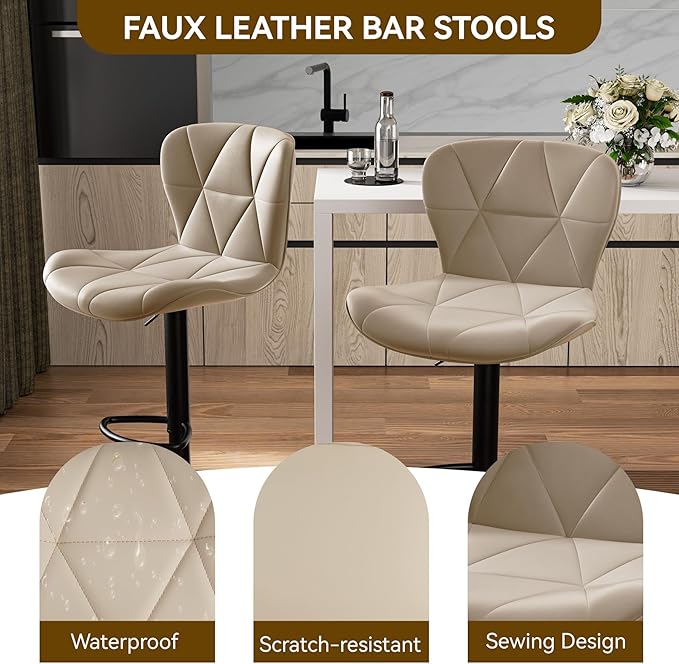 Nalupatio Modern Bar Stools Set of 4, Adjustable Faux Leather Upholstered - Image 3