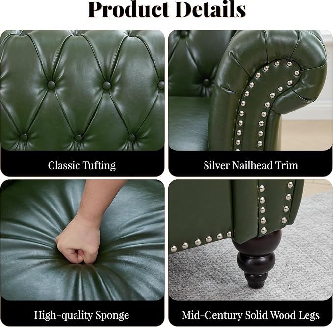 LEVNARY Chesterfield Loveseat, 2 Seater Tufted Couch - Image 3