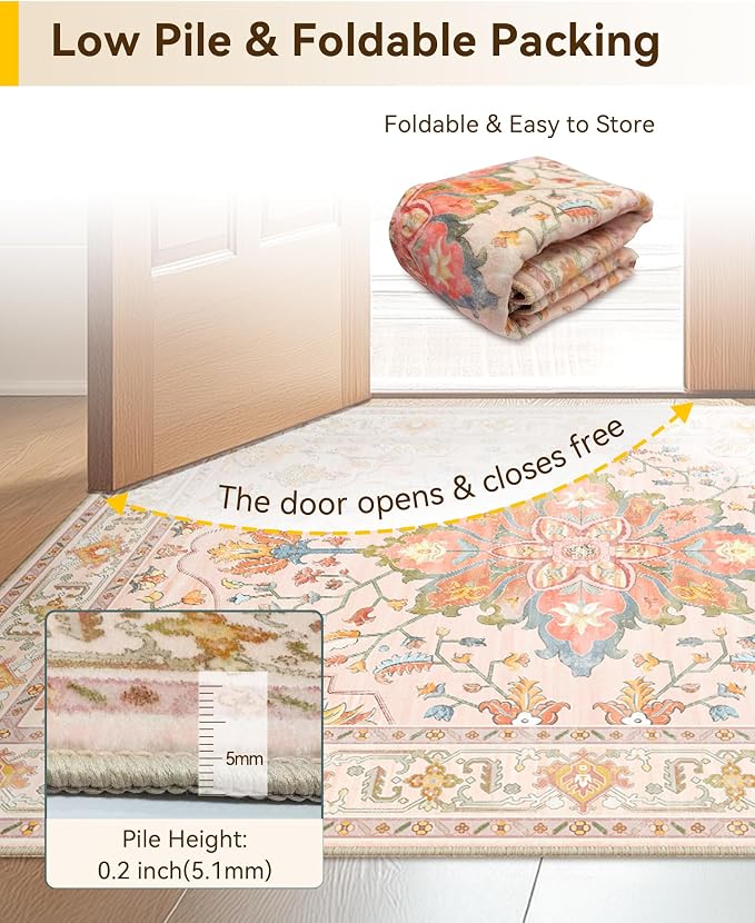 RELEANY Area Rugs 10'x12' Washable Non-Slip, Floral Vintage Distress Print - Image 4