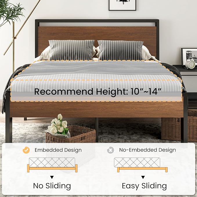 SHA CERLIN 14 Inch Queen Size Metal Platform Bed Frame - Image 7