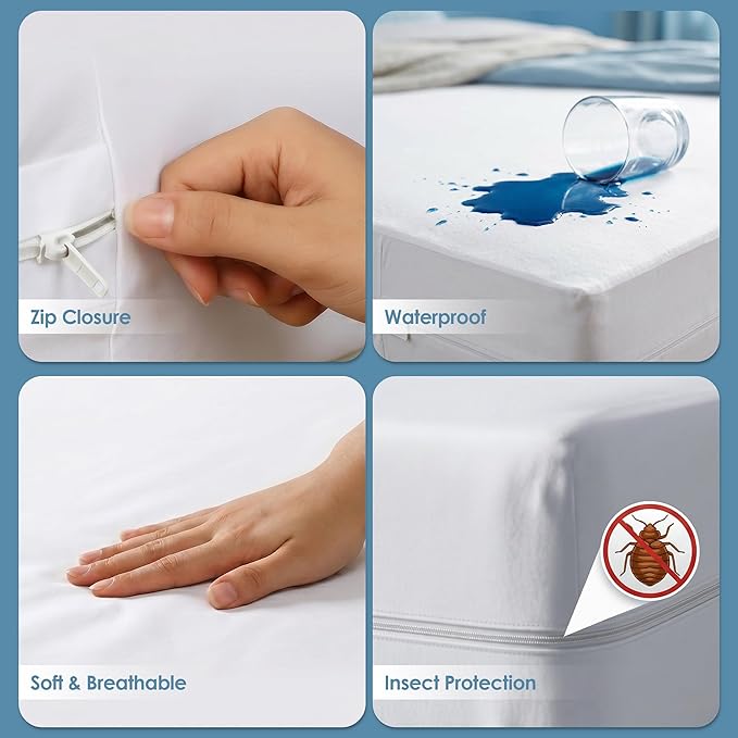 Utopia Bedding Queen Mattress Protector Zippered, 100% Waterproof Bed Bug and - Image 3
