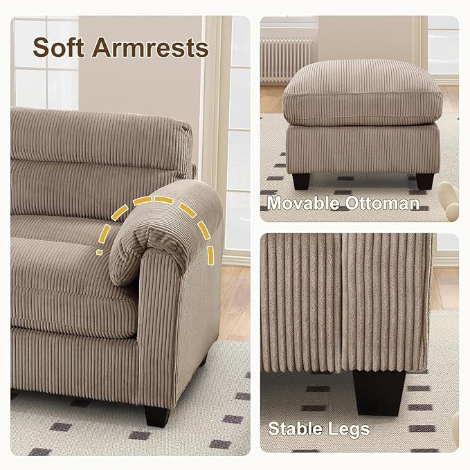 HAOMARKETS Corduroy Sofa Set, Upholstered Armchair Set of 2 and 3-Seater Sofa - Image 5
