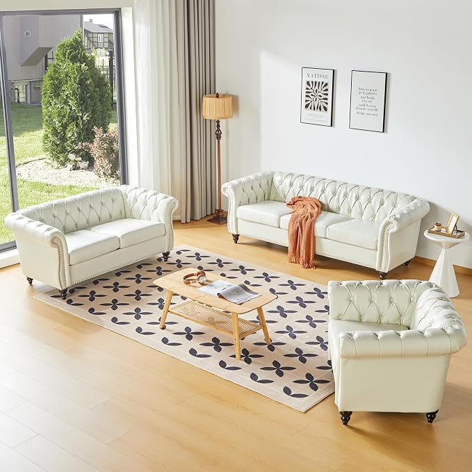 AVZEAR Leather Sofa 3 Seater Couch, Living Room Sofa Large Sofa Furniture Roll - Image 5