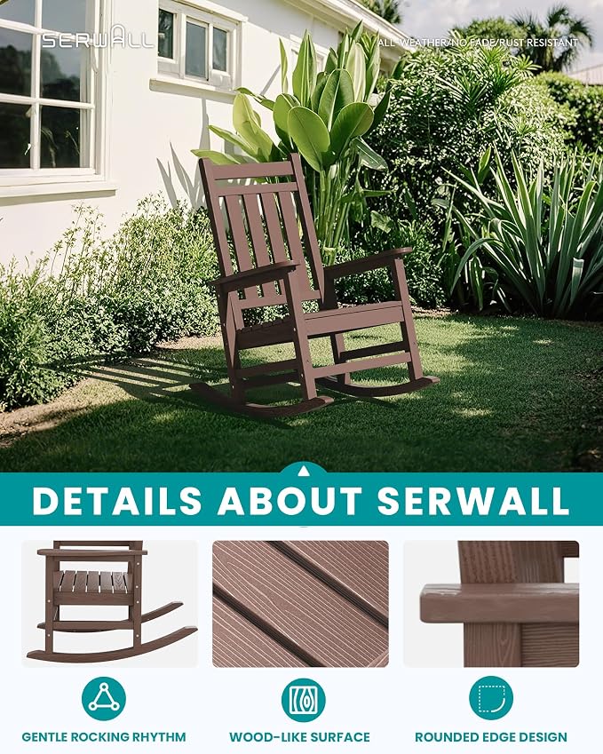 SERWALL Oversized Outdoor Rocking Chair Set of 2, HDPE Rocker - Image 3