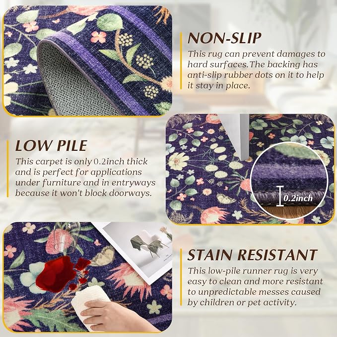 Purple Area Rugs for Living Room, Non-Slip 4x6 Vintage Rug for Bedroom - Image 3