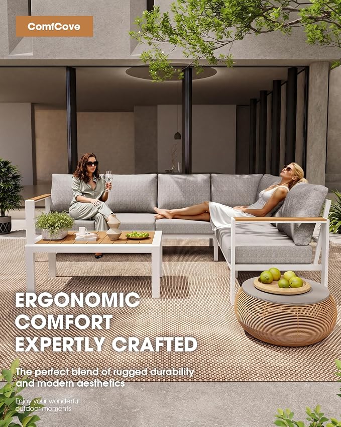 Aluminum Outdoor Patio Furniture Set 6 Seats, Outdoor Sectional Corner Sofa Set - Image 2