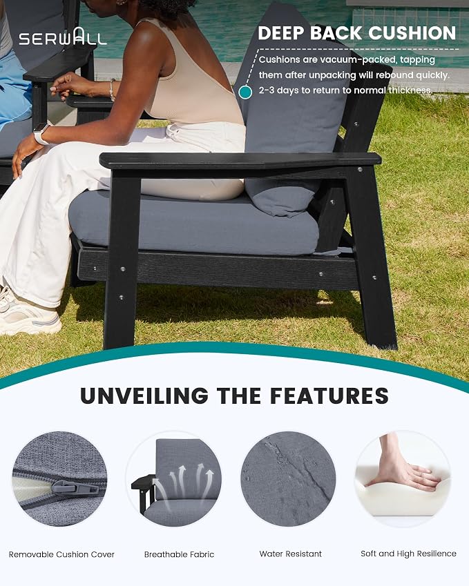 SERWALL HDPE Patio Furniture Set, 5 Piece All Weather Wood-Like Sectional - Image 4