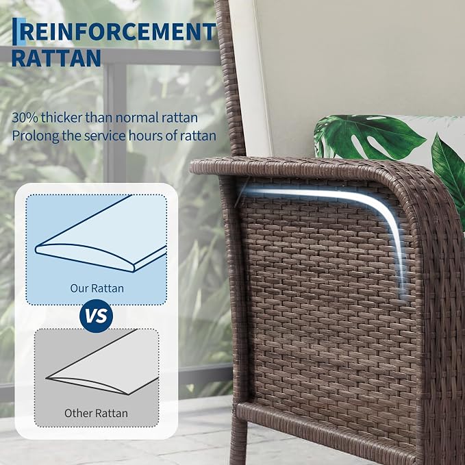 GarveeHome Outdoor Wicker Chairs Set of 2, All-Weather High Back Rattan Patio - Image 3