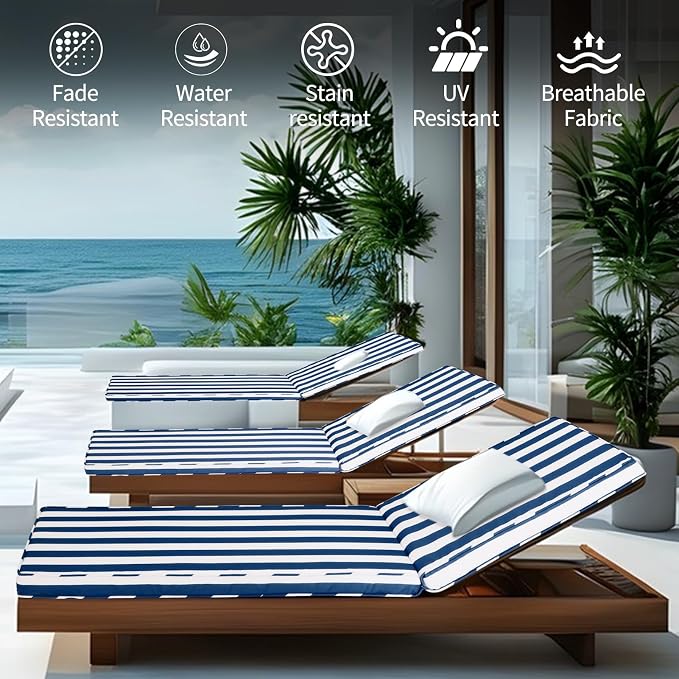Outdoor Chaise Lounge Cushions for Patio, Waterproof Replacement Seat Cushions - Image 2
