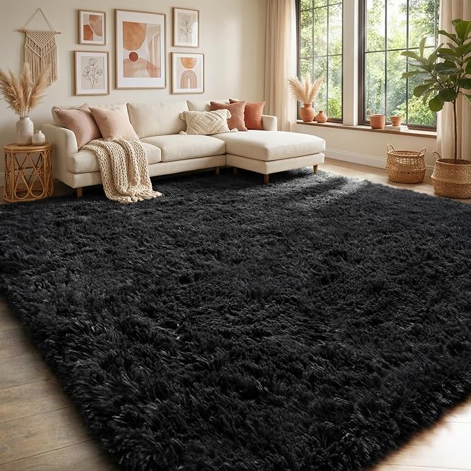 PAGISOFE 4x6 Fluffy Bedroom Rugs Black Modern Living Room Area Rug Fuzzy Shaggy - Image 8