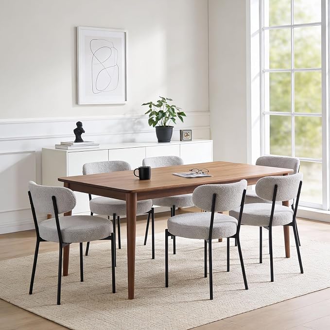 DUMOS Dining Chairs Set of 6, Mid Century Modern Chair Round Upholstered Curved - Image 8