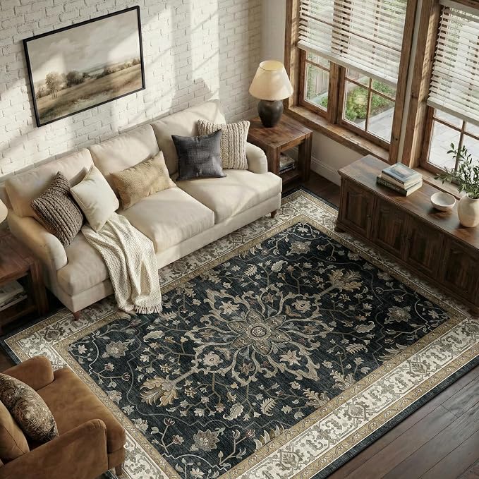 RELEANY Area Rugs 5'x7' Washable Non-Slip, Floral Vintage Distress Print - Image 3