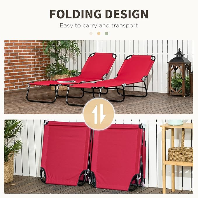 Outsunny 2 Piece Folding Chaise Lounge Pool Chairs, Outdoor Sun Tanning Chairs - Image 5
