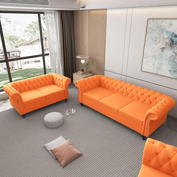 Chesterfield 3 Seater Sofa, Modern Velvet Tufted Couch 3 Seater - Image 6