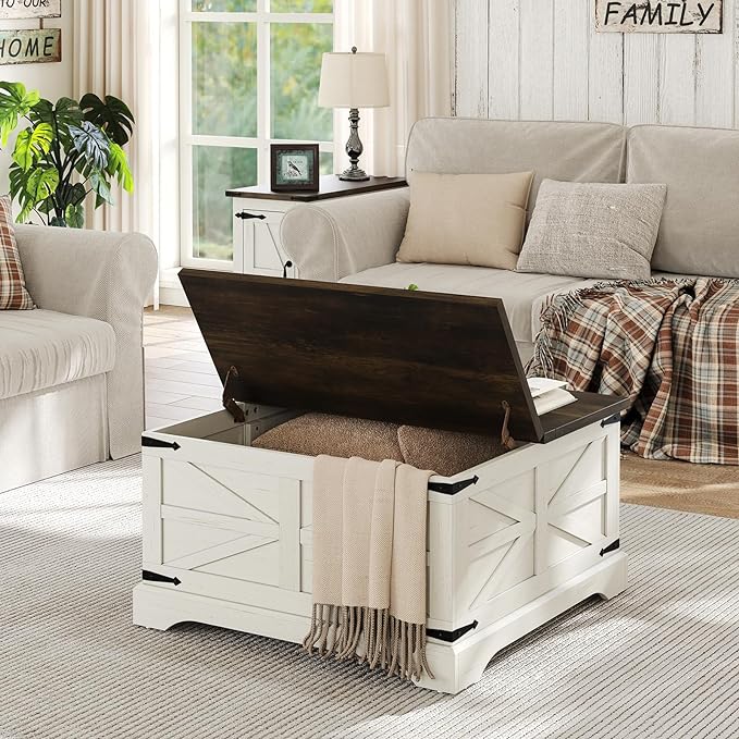 Furnideco Farmhouse Lift Top Coffee Table, Square Wood Center Table - Image 3