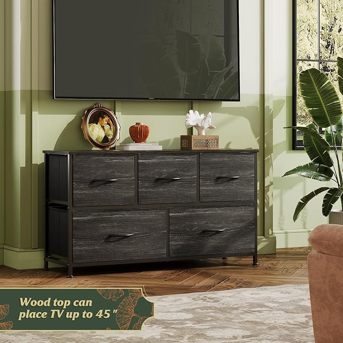 WLIVE Dresser for Bedroom with 5 Drawers, Wide Chest of Drawers, Fabric Dresser - Image 4
