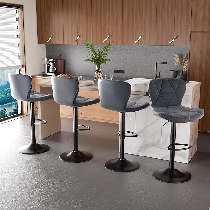 Nalupatio Modern Bar Stools Set of 4, Adjustable Faux Leather Upholstered - Image 6