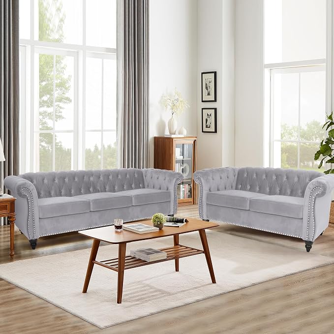 AVZEAR Chesterfield Loveseat, Modern Velvet Sofa Tufted Couch 2 Seater - Image 5