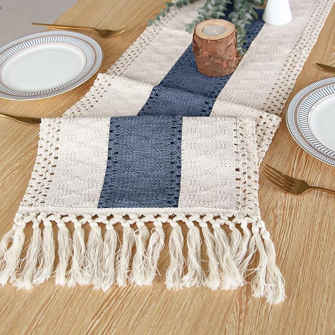 FEXIA Boho Blue Table Runner 72 Inches Long - Image 4