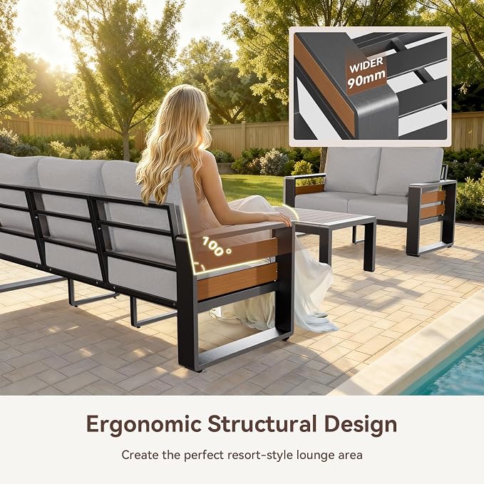 Aoxun Aluminum Patio Furniture Set, 4 Seats Luxury Metal Patio Conversation Sets - Image 5