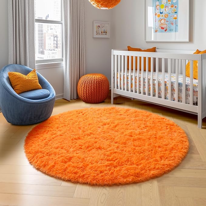 Amdrebio Orange Round Circle Rug 5Ft - Image 8