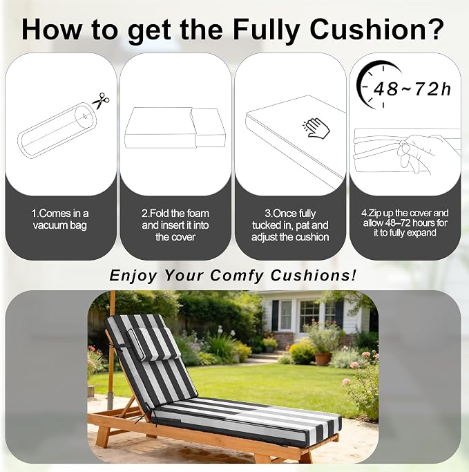 Chaise Lounge Cushions Outdoor 72x21x6 Inch, Fade Resistant 6'' Thicken Outdoor - Image 7
