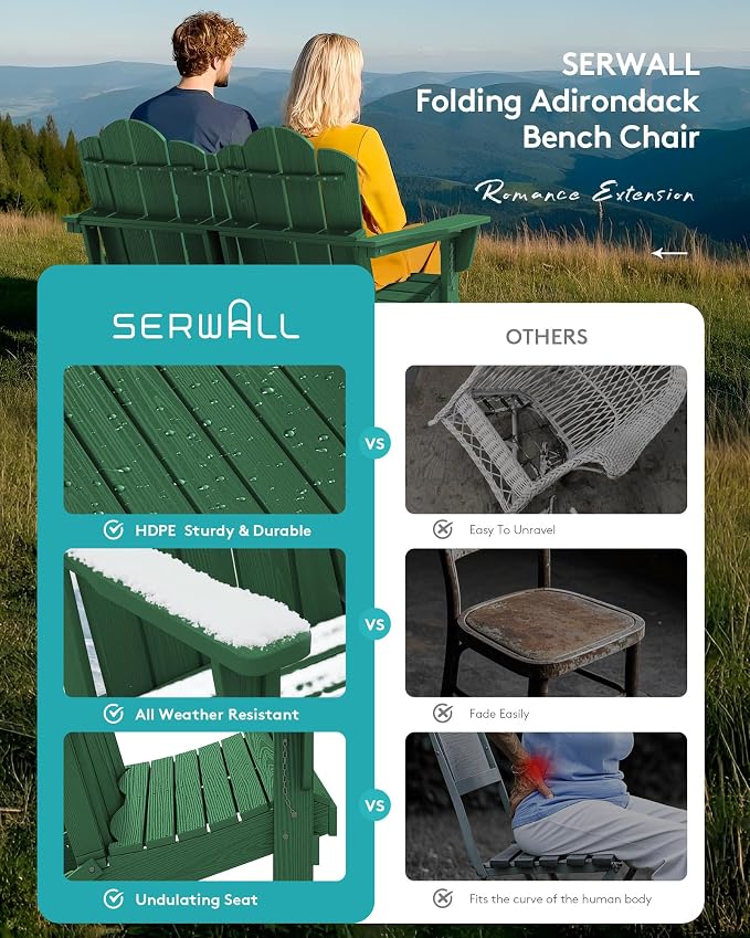 SERWALL 5 Pieces HDPE Patio Adirondack Chair Set, 2 Adirondack Chair - Image 3