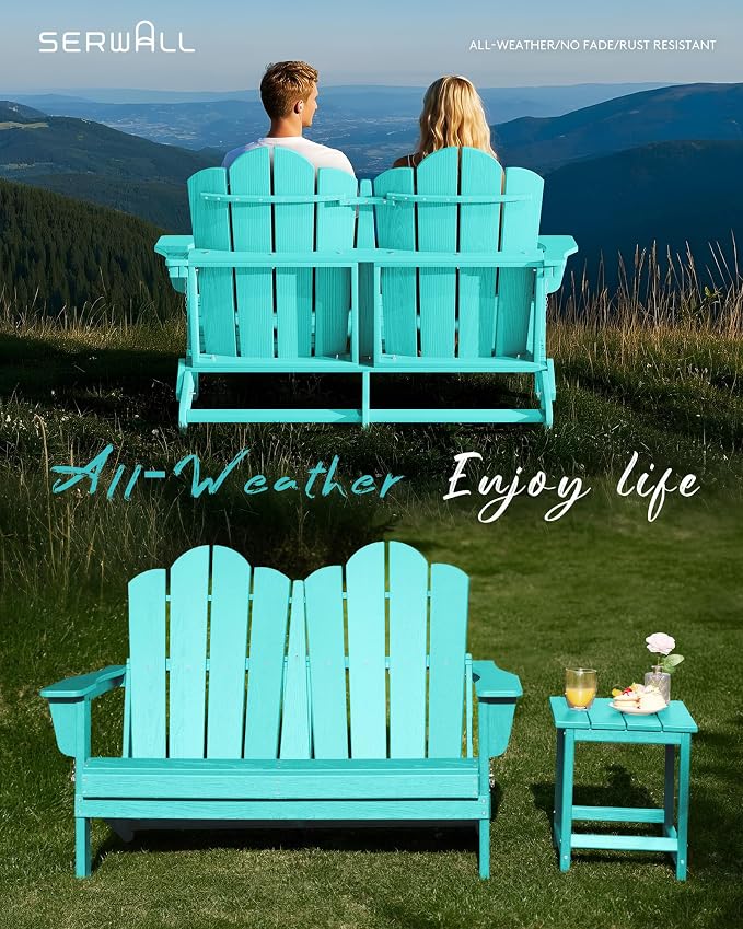 SERWALL Folding Adirondack Bench, HDPE All-Weather Adirondack Loveseat - Image 5