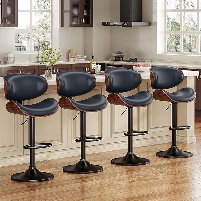 YaFiti Bar Stools Set of 4, Bentwood Adjustable Height Swivel Bar Stools by YaFiti