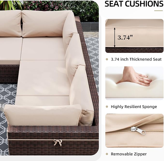 UPHA 7 Pieces Patio Furniture Sets, Wicker Outdoor Sectional Sofa Couch - Image 5