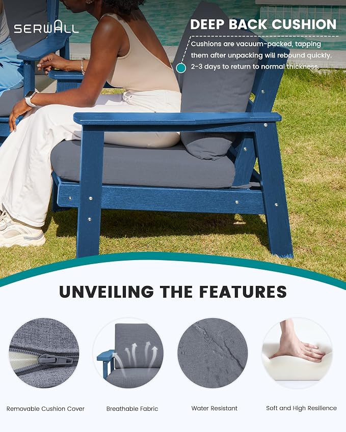 SERWALL HDPE Patio Furniture Set, 5 Piece All Weather Wood-Like Sectional - Image 3