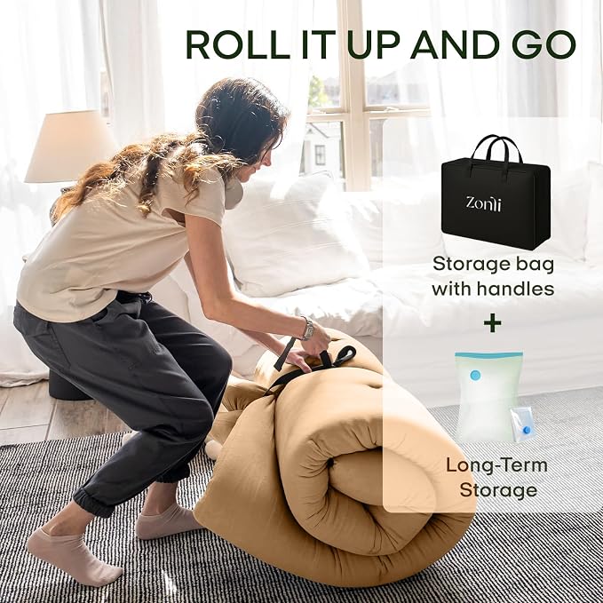 ZonLi Japanese Floor Futon Mattress Twin Size 75"x 39", 100% Cotton Cover 2.5'' - Image 6