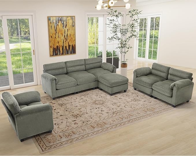 HAOMARKETS Corduroy Sofa Set, Upholstered Ottoman, Modern Loveseat and 3-Seater - Image 5