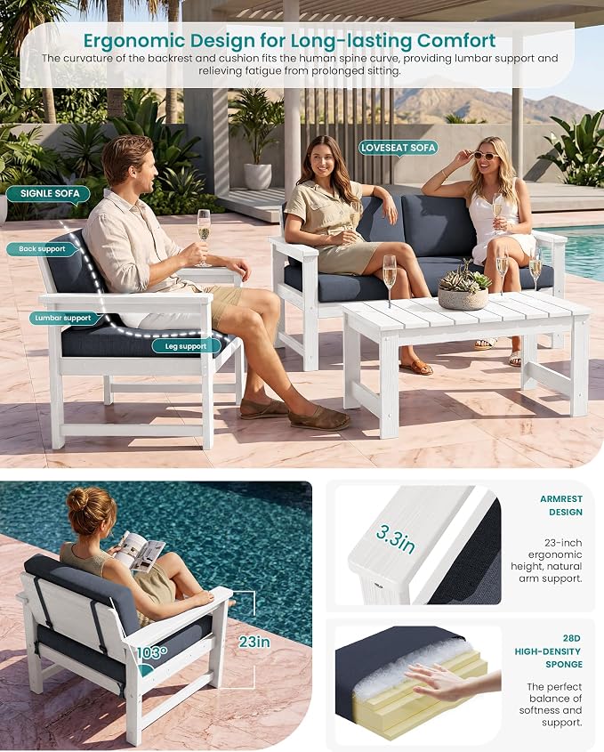 SERWALL 3 Pieces HDPE Outdoor Sofa Bistro Set - Image 2