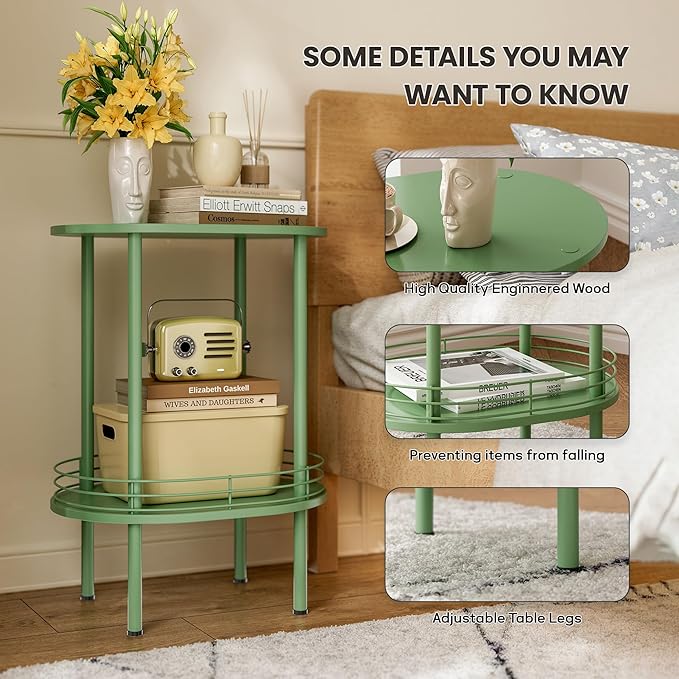 Green Side Table Set of 2, Small Modern Round Side Table - Image 4