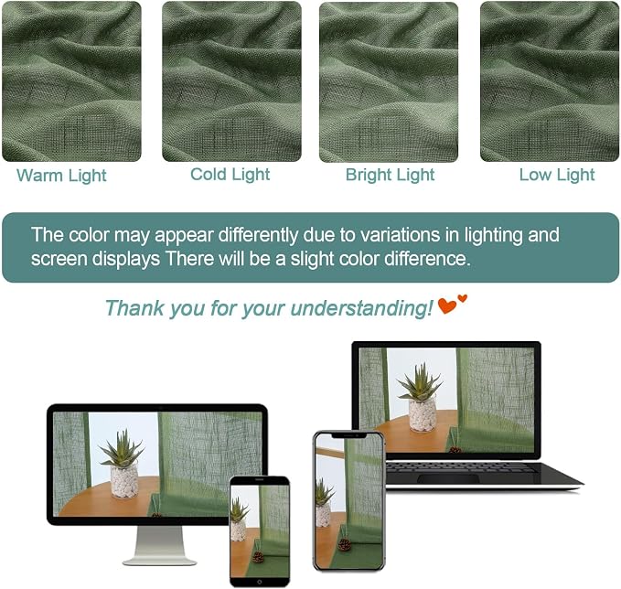 Chyhomenyc Sage Green Semi Sheer Curtains 96 Inches Long 2 Panels - Image 3